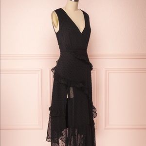 NWOT- black chiffon dress with ruffles